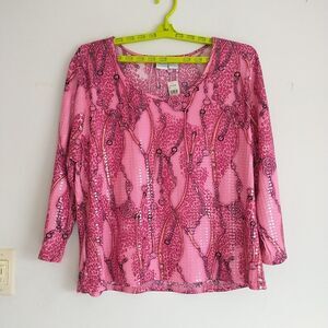 Princess Cruises Top Womens XL Pink Sequins 3/4 Sleeve Equestrian New